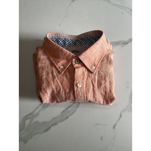 Fynch Hatton Shirt Mens Size Medium 100% Premium Linen Orange Woven Long Sleeve - Picture 16 of 16